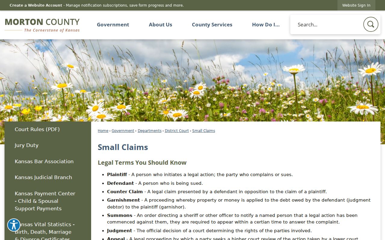Morton County civil docket current small claims instructions