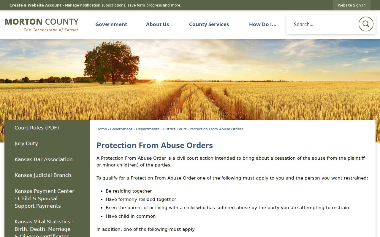 Morton County civil docket protection from abuse procedure