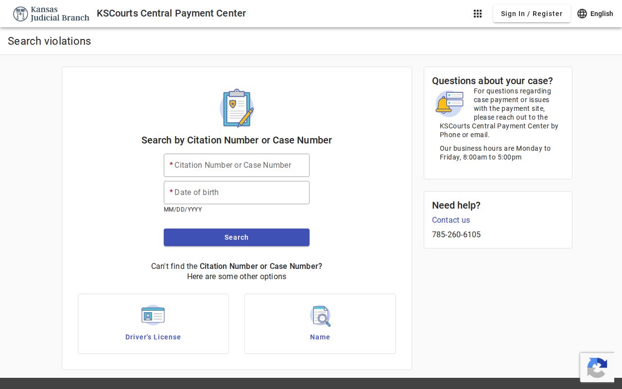 Morton County traffic court records Central Payment Center search fields